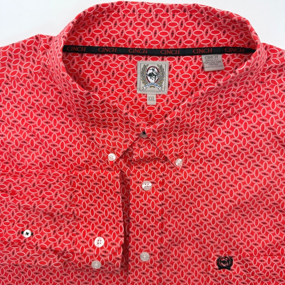 Cinch Button Down Shirt Men XXL Red Geometric Medallion Western Long Sleeve